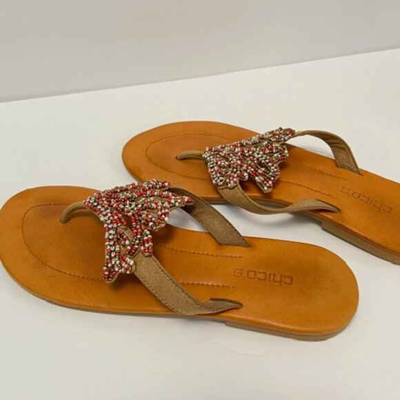 CHICOS CAROLINA WOMENS RHINESTONE & SEED BEAD EMBELLISHED LEATHER SANDALS SIZE 8 - Picture 2 of 9